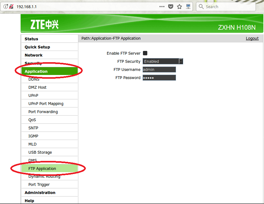 Access FTP server configuration