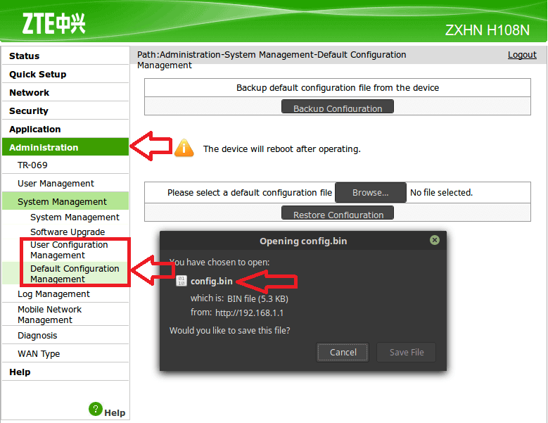 Backing up the router configuration