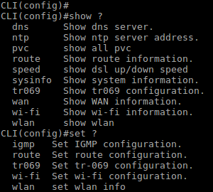 The show and set commands options